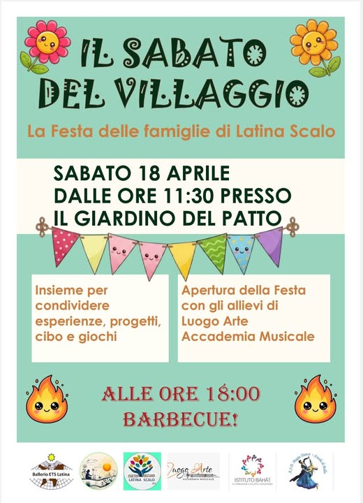 Famiglie riunite alla festa di comunità a Latina Scalo nel Giardino del Patto, aprile 2026